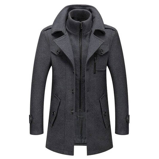 Men Wool Blend Woolen Double Collar Casual Coat