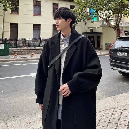 Men Winter single-breasted mid-length woolen coat