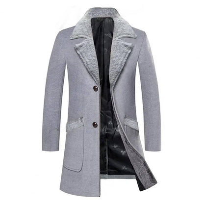 Men Single-breasted Washable Thick Turn-down Collar Woolen Jacket