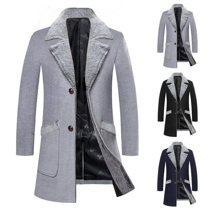 Men Single-breasted Washable Thick Turn-down Collar Woolen Jacket