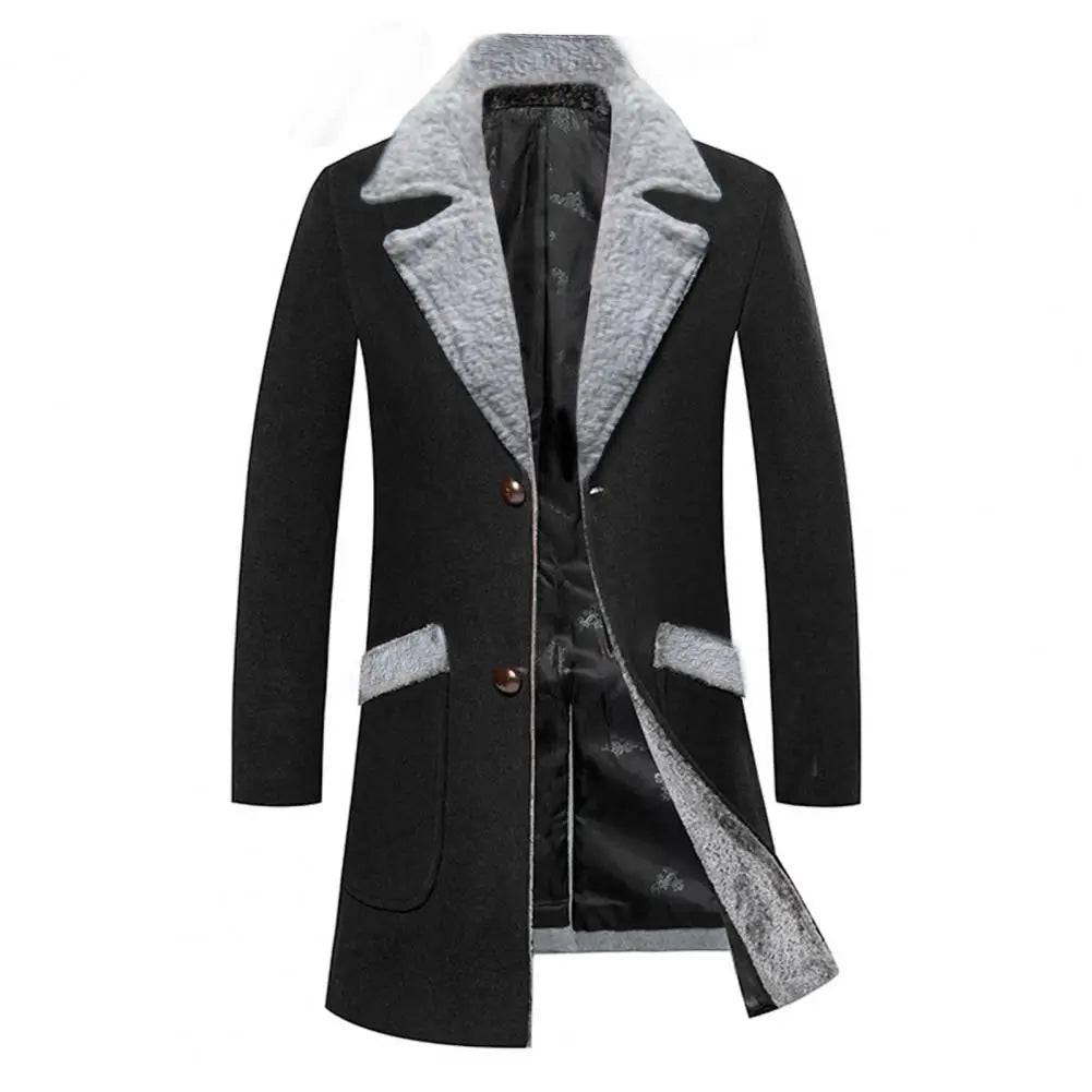 Men Single-breasted Washable Thick Turn-down Collar Woolen Jacket