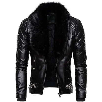 Men Suede Collar Removable Slim Fit Bomber Wool Leather Jacket