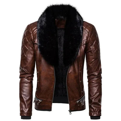 Men Suede Collar Removable Slim Fit Bomber Wool Leather Jacket