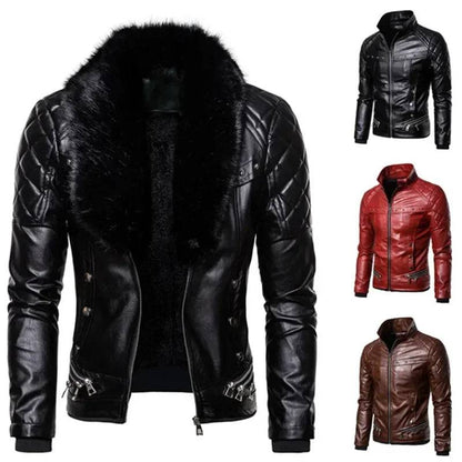 Men Suede Collar Removable Slim Fit Bomber Wool Leather Jacket