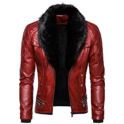 Men Suede Collar Removable Slim Fit Bomber Wool Leather Jacket - Xmaker