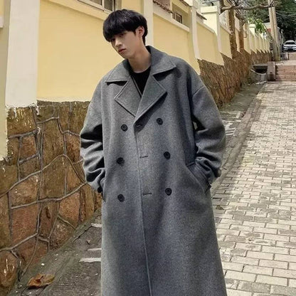 Medium-length Woolen Overcoat For Men