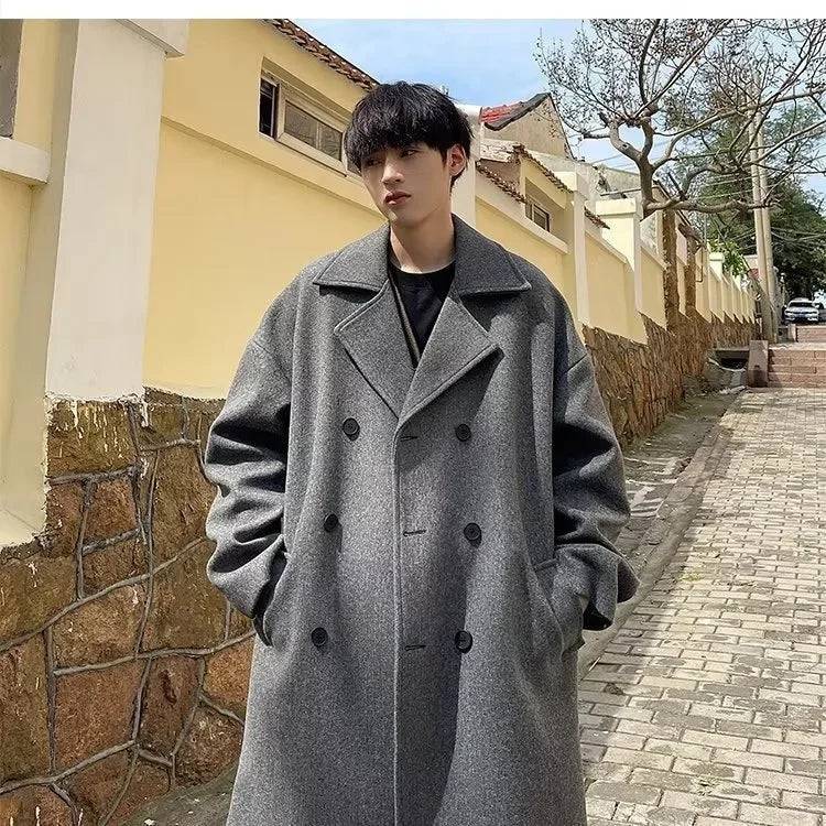 Medium-lengthWoolen Overcoat For Men Casual Loose Fit