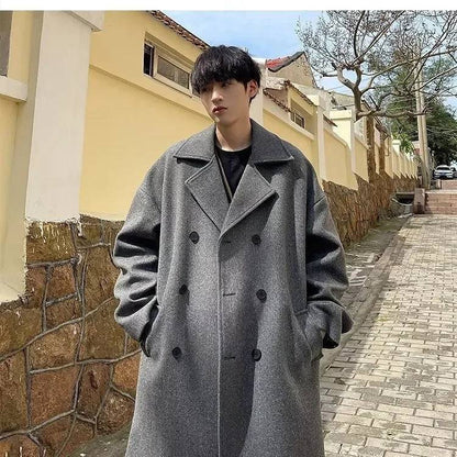 Medium-lengthWoolen Overcoat For Men Casual Loose Fit