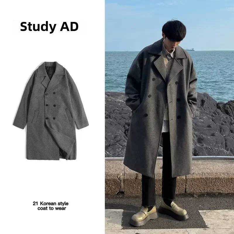 Medium-lengthWoolen Overcoat For Men Casual Loose Fit