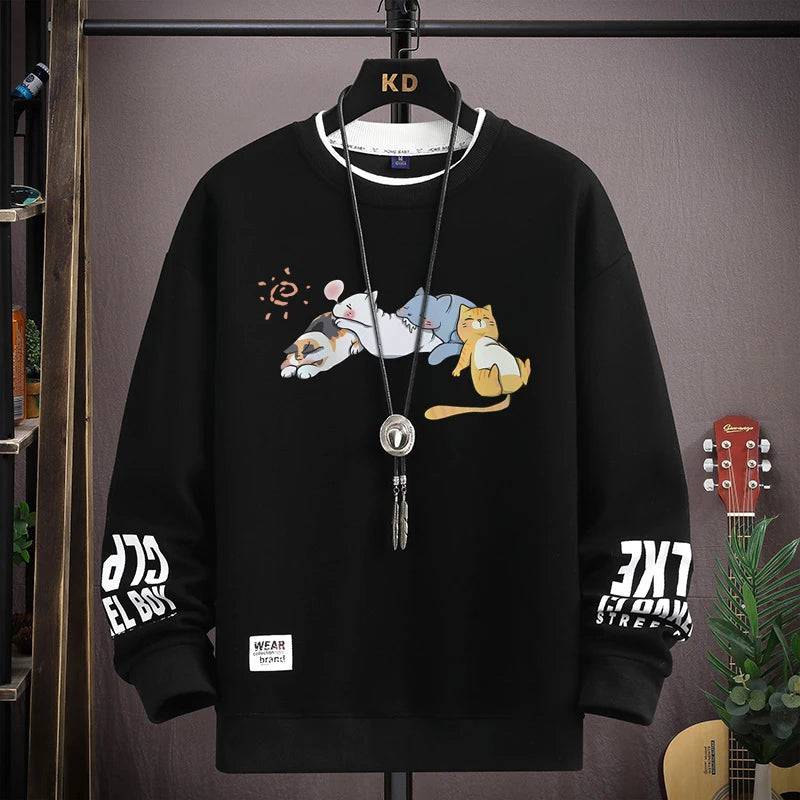 Men's Sweatshirt Hoodies Autumn Cats Printed Long Sleeve T-shirt