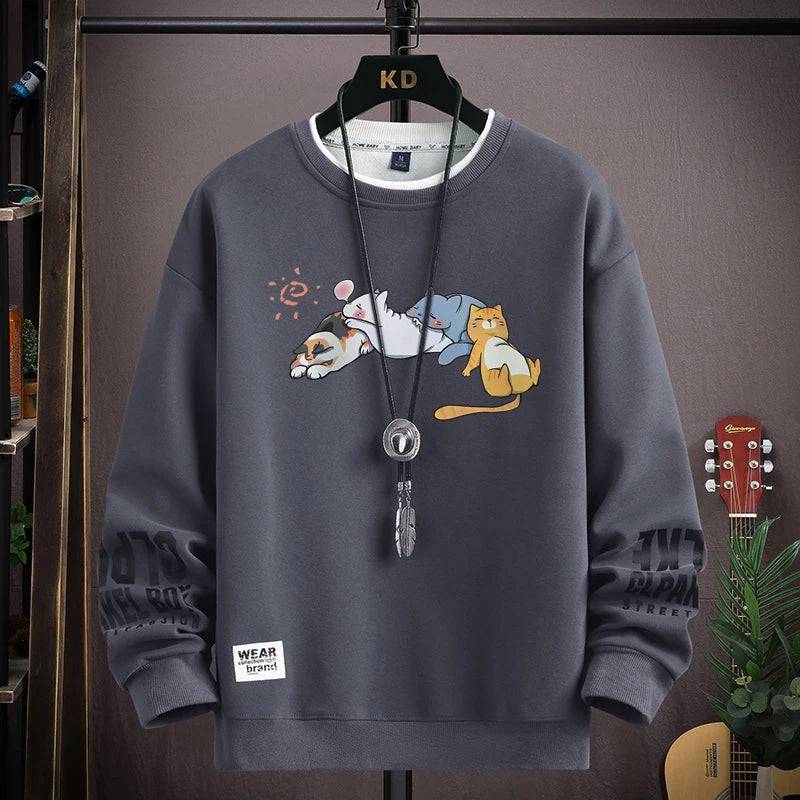 Men's Autumn Cats Printed Long Sleeve Sweatshirt