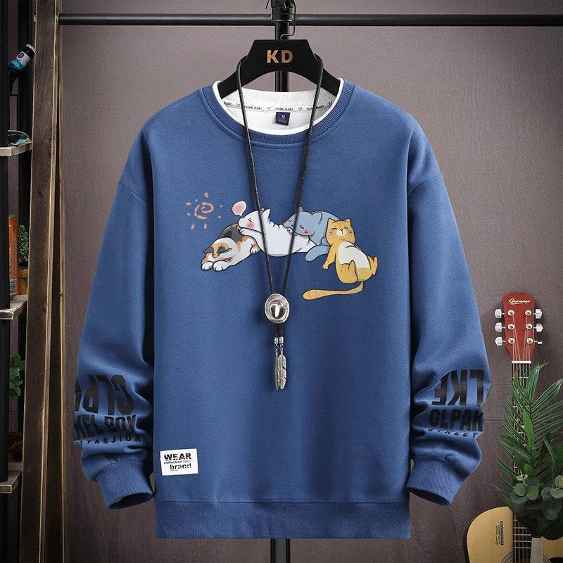 Men's Sweatshirt Hoodies Autumn Cats Printed Long Sleeve T-shirt