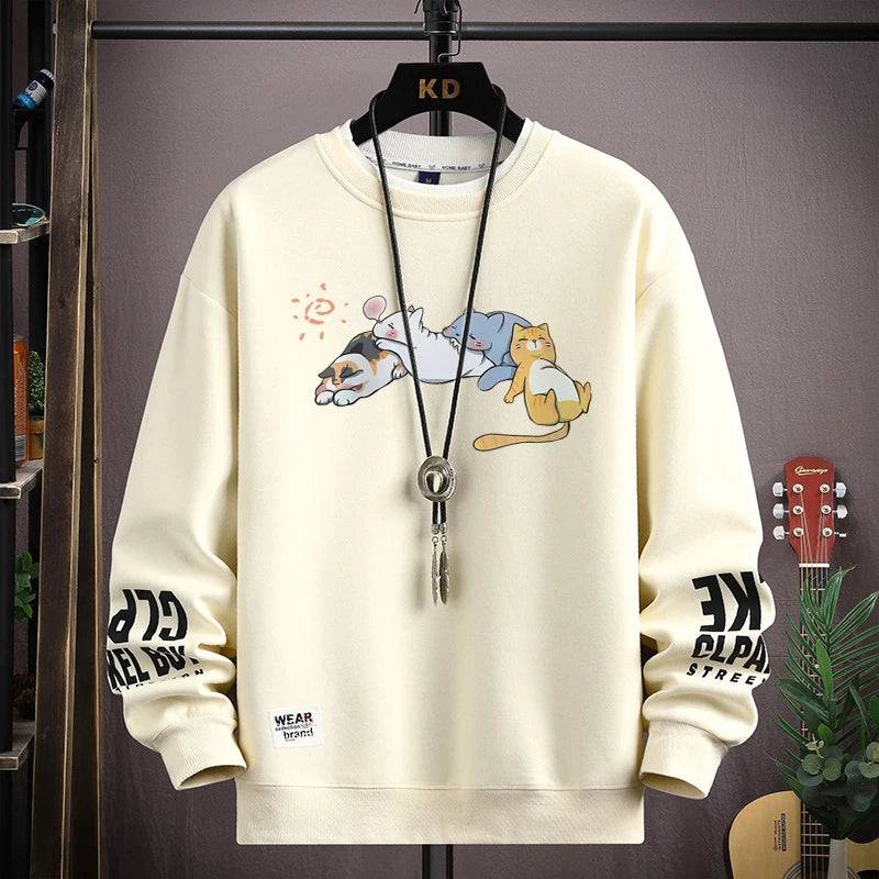 Men's Autumn Cats Printed Long Sleeve Sweatshirt