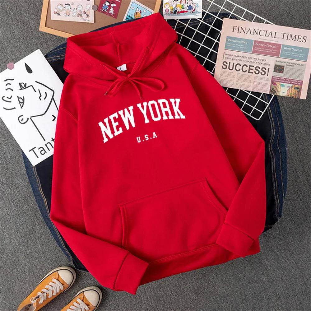 City Hoodies Letter Printed Graphic Sweatshirts Hooded Pullover - Xmaker