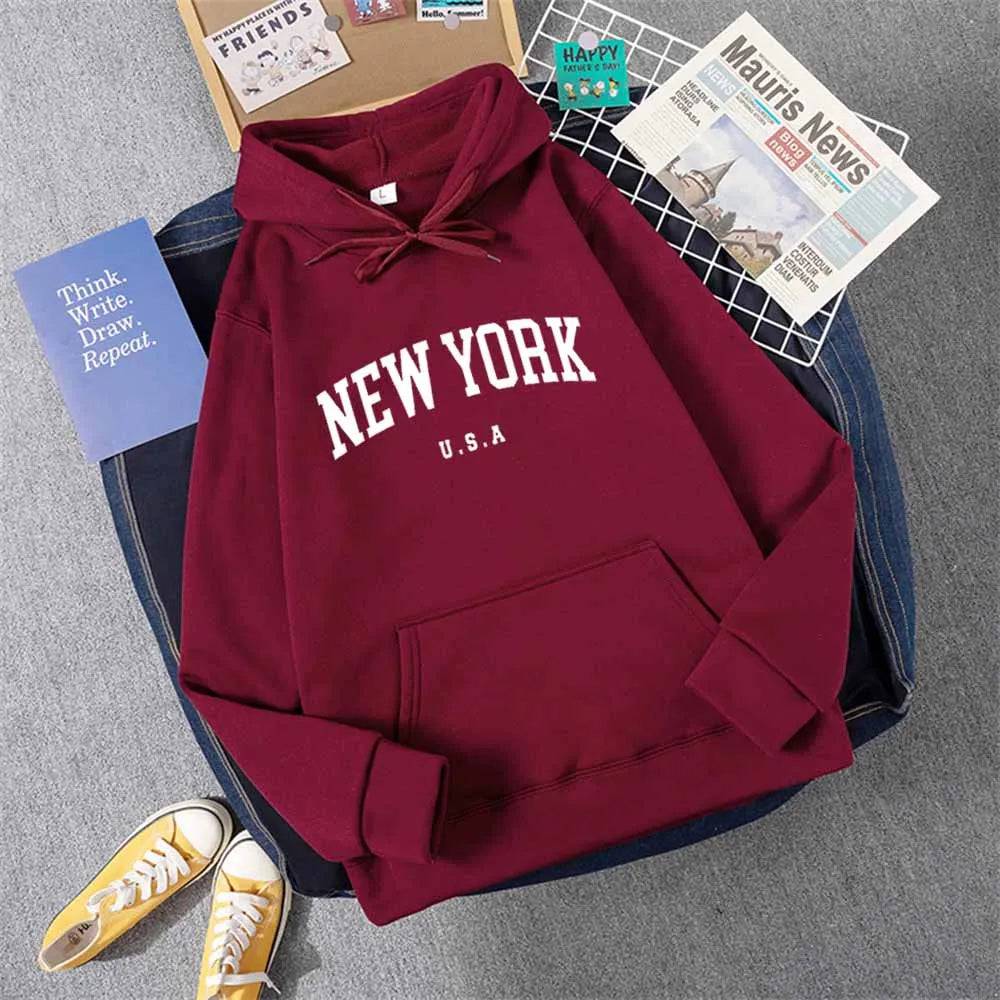 City Hoodies Letter Printed Graphic Sweatshirts Hooded Pullover - Xmaker