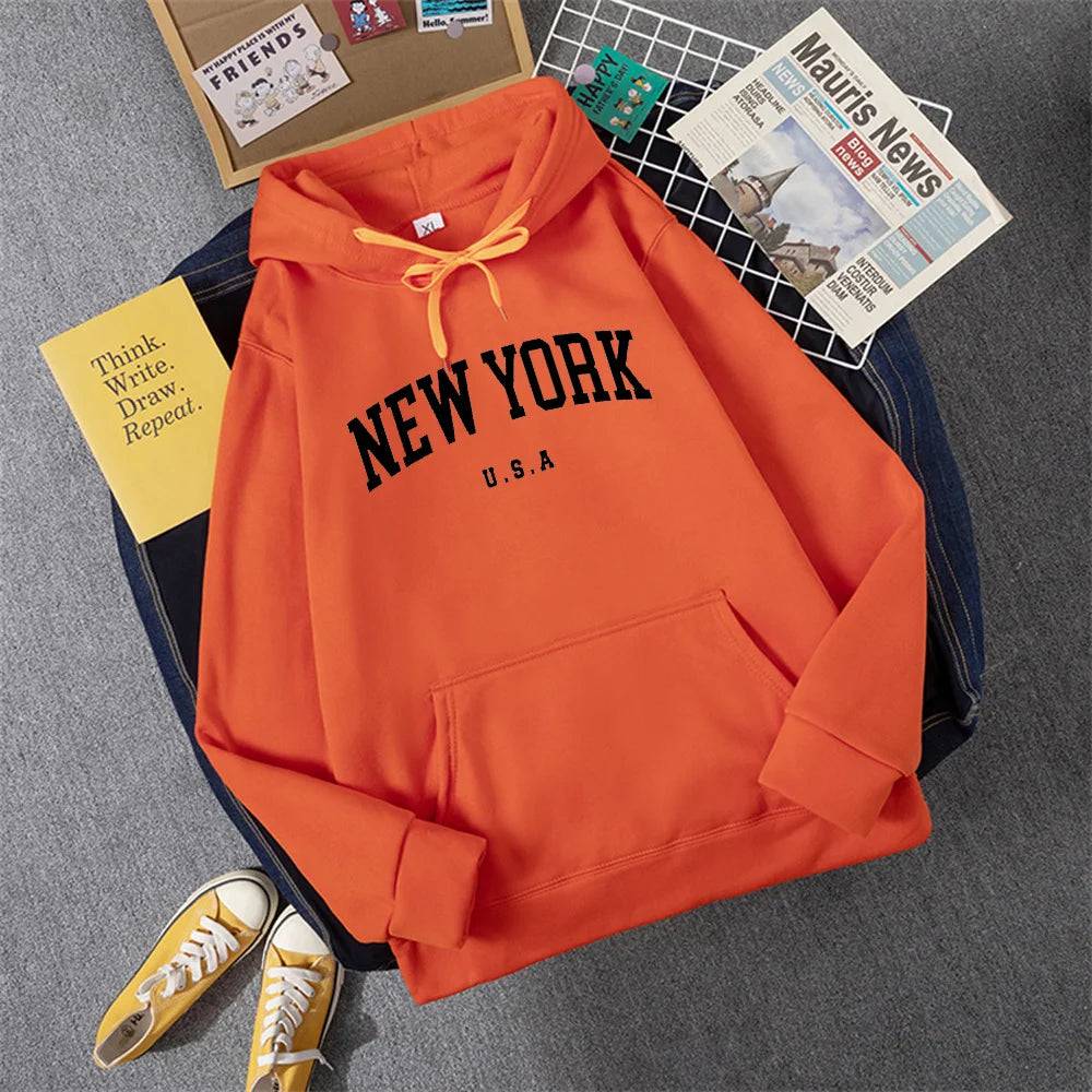 City Hoodies Letter Printed Graphic Sweatshirts Hooded Pullover - Xmaker