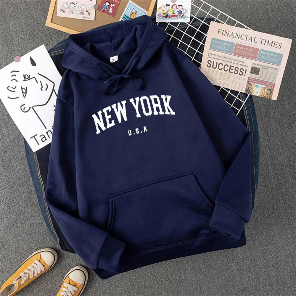 City Hoodies Letter Printed Graphic Sweatshirts Hooded Pullover - Xmaker