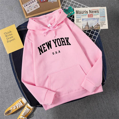 City Hoodies Letter Printed Graphic Sweatshirts Hooded Pullover - Xmaker