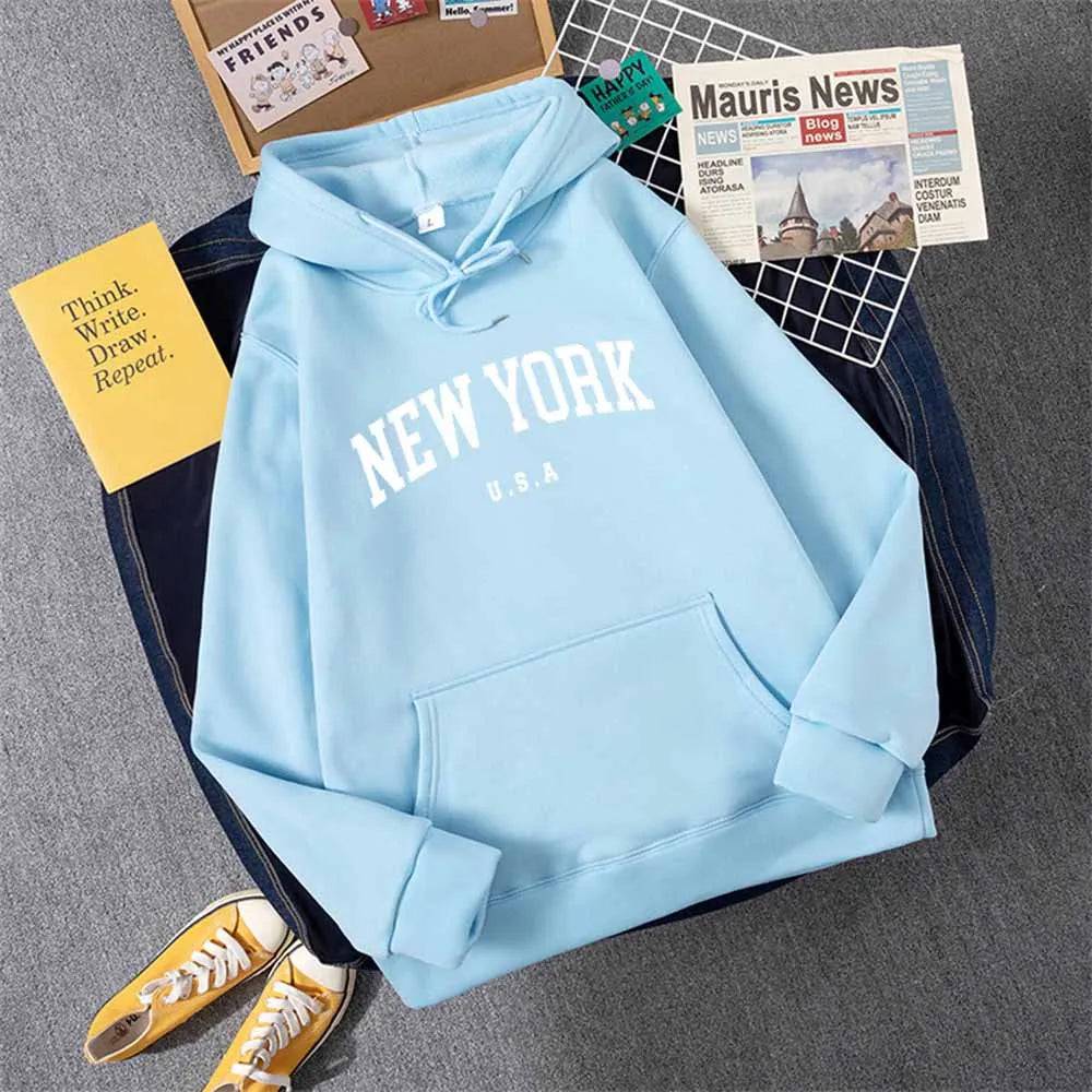 City Hoodies Letter Printed Graphic Sweatshirts Hooded Pullover - Xmaker