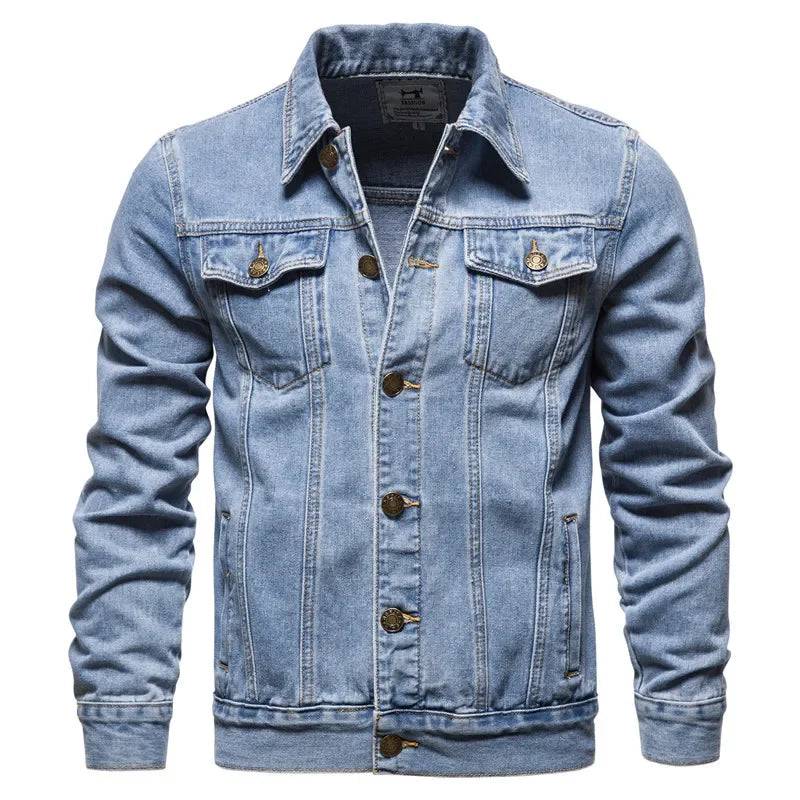 Cotton Denim Jacket Men Casual Solid Color Lapel Single Breasted Jeans Autumn Mens Jackets