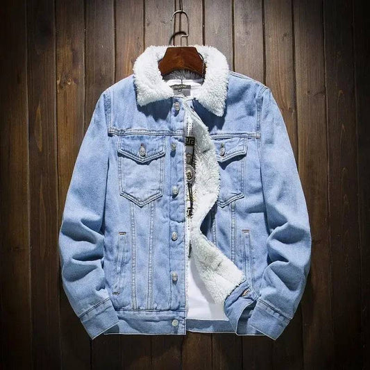 Thickened Fleece-lined Denim Cotton Coat For Men Loose Fit Cotton Padded Jacket Casual