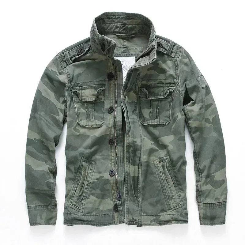 Men M65 Denim Retro Cargo Multi Pockets Camo Uniform Jacket