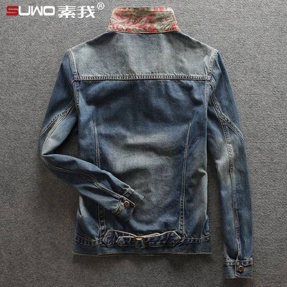 Vintage Printed Denim Jacket Men