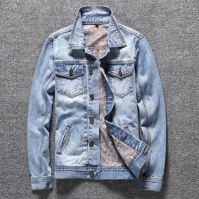 Vintage Printed Denim Jacket Men