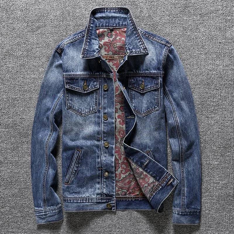 Vintage Printed Denim Jacket Men