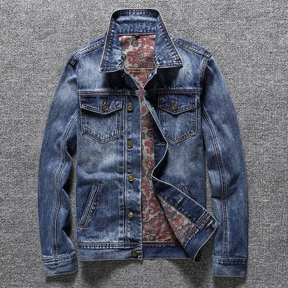 Vintage Printed Denim Jacket Men