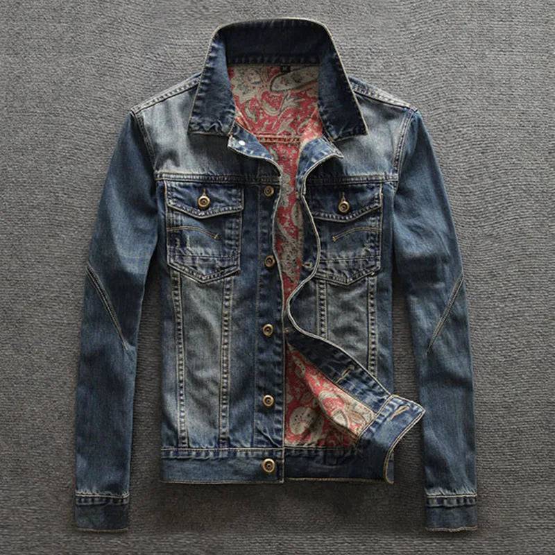 Vintage Printed Denim Jacket Men