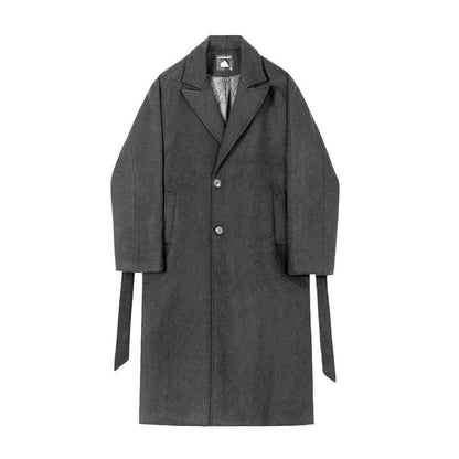 Men's Relaxed Fit Single-breasted Long Sleeve Woolen Long Coat