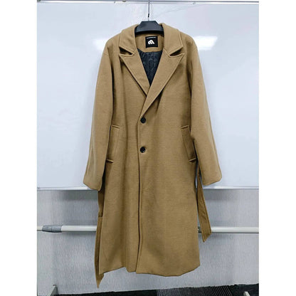 Men's Relaxed Fit Single-breasted Long Sleeve Woolen Long Coat