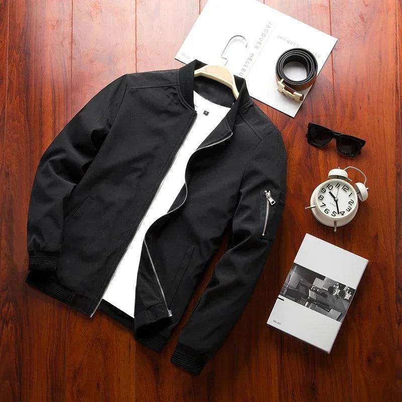 Men's Cargo Zippered Casual Multi Pocket Jacket, Slim Fit Pilot Baseball Suit Jacket