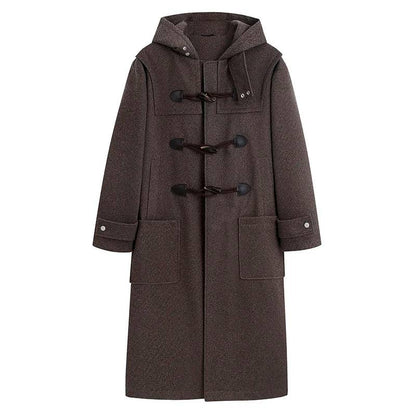 Men's Woolen Trench Casual Long Windbreaker Winter Hooded Jacket Coats