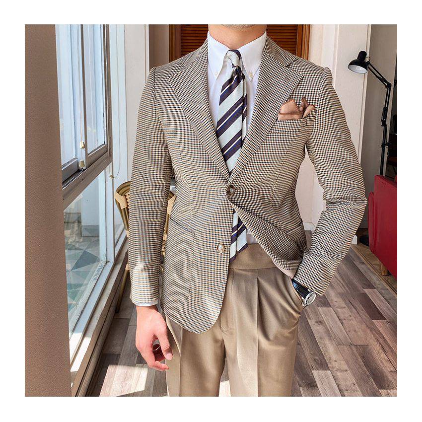 Single-breasted Houndstooth Casual Suit Jacket