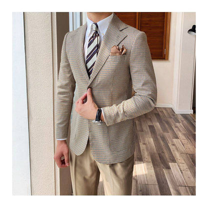 Single-breasted Houndstooth Casual Suit Jacket