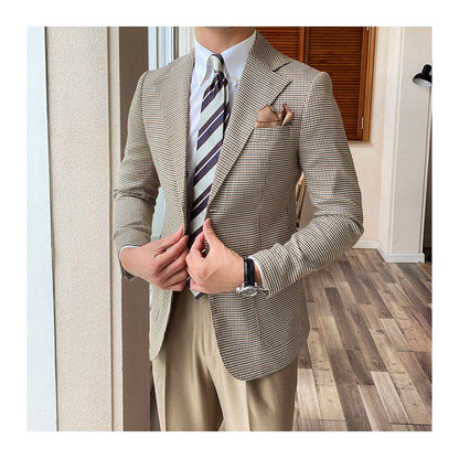 Single-breasted Houndstooth Casual Suit Jacket