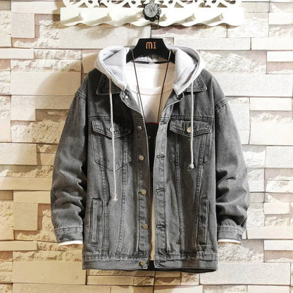 Men's Denim Hooded Casual Jean Jackets Turn Down Collar