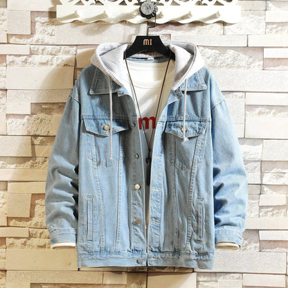 Men's Denim Hooded Casual Jean Jackets Turn Down Collar