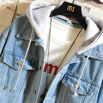 Men's Denim Hooded Casual Jean Jackets Turn Down Collar