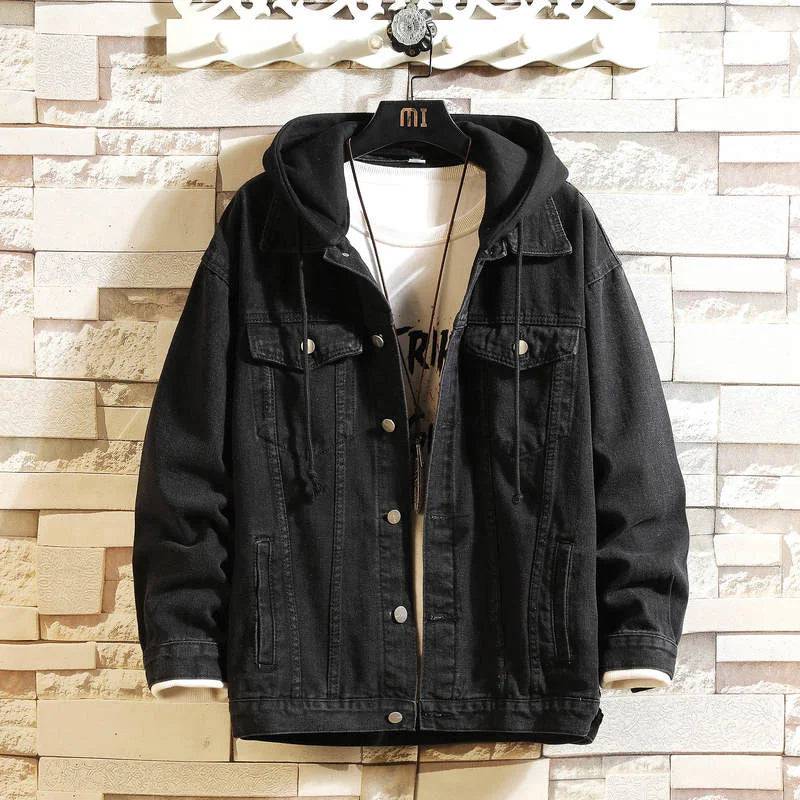 Men's Denim Hooded Casual Jean Jackets Turn Down Collar