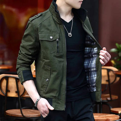 Collar Denim Cargo Coat Men's Jacket Men's Zipper Pocket Stitching Slim Jacket