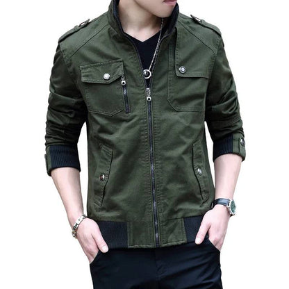 Collar Denim Cargo Coat Men's Jacket Men's Zipper Pocket Stitching Slim Jacket