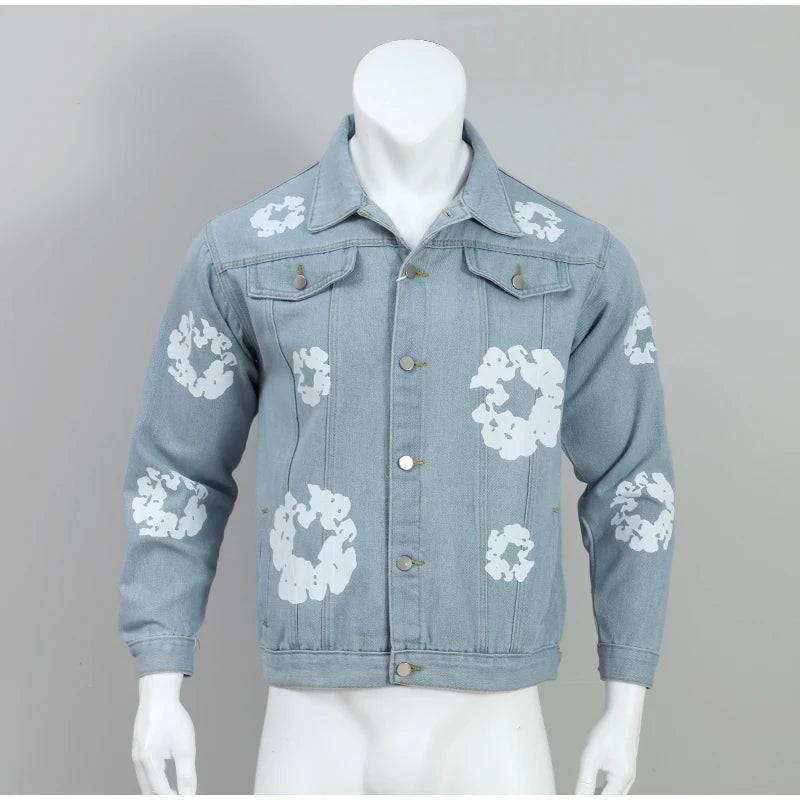 Graffiti Printed Lapel Denim Jacket Men