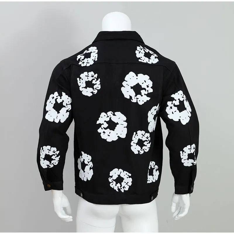 Graffiti Printed Lapel Denim Jacket Men