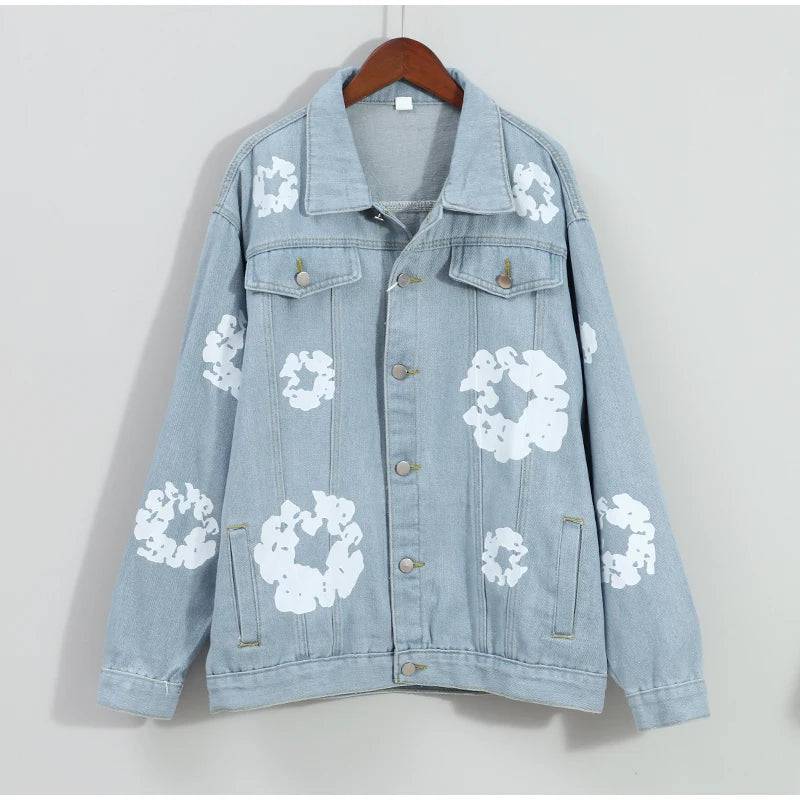 Graffiti Printed Lapel Denim Jacket Men