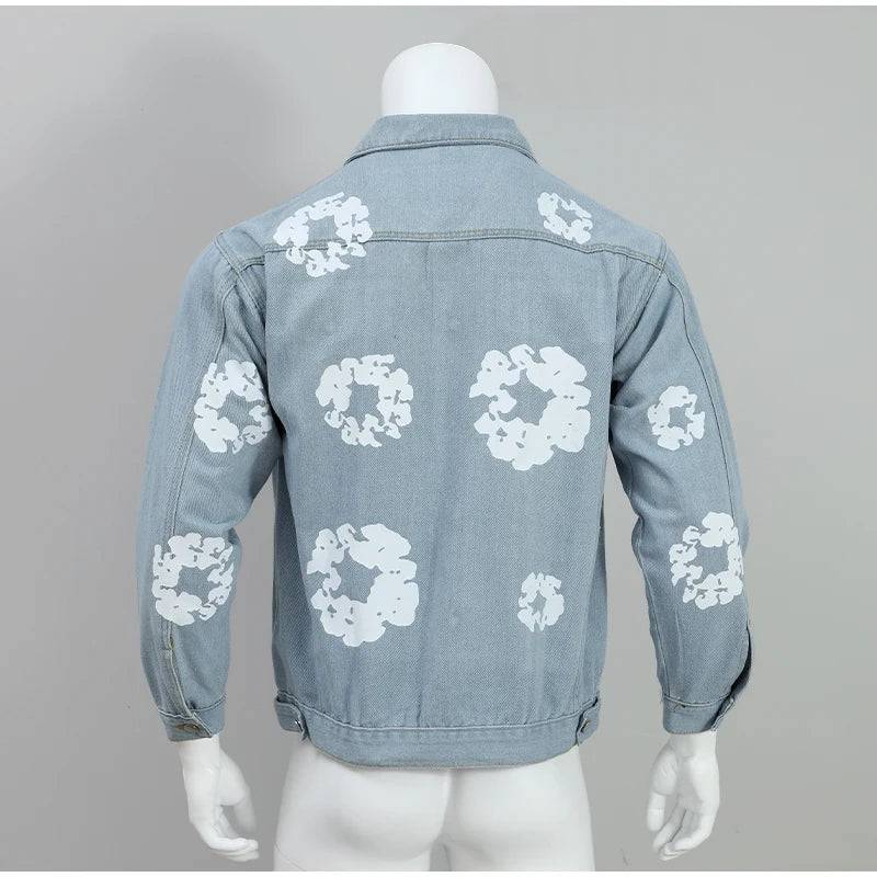 Graffiti Printed Lapel Denim Jacket Men