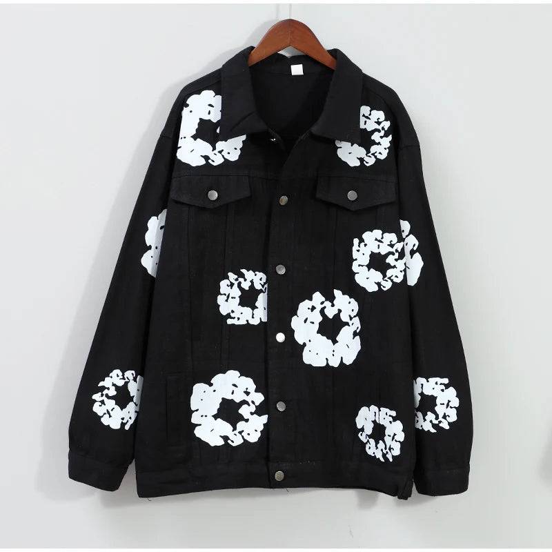 Graffiti Printed Lapel Denim Jacket Men