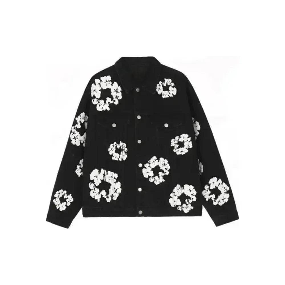 Graffiti Printed Lapel Denim Jacket Men